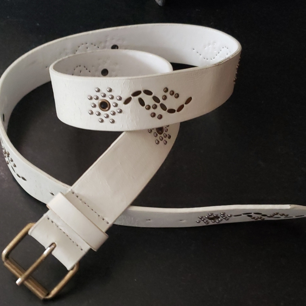 Genuine leather Y2K white studded belt boho/retro look Belt